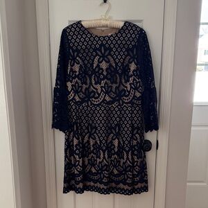 Eliza J Navy and Cream Lace Dress